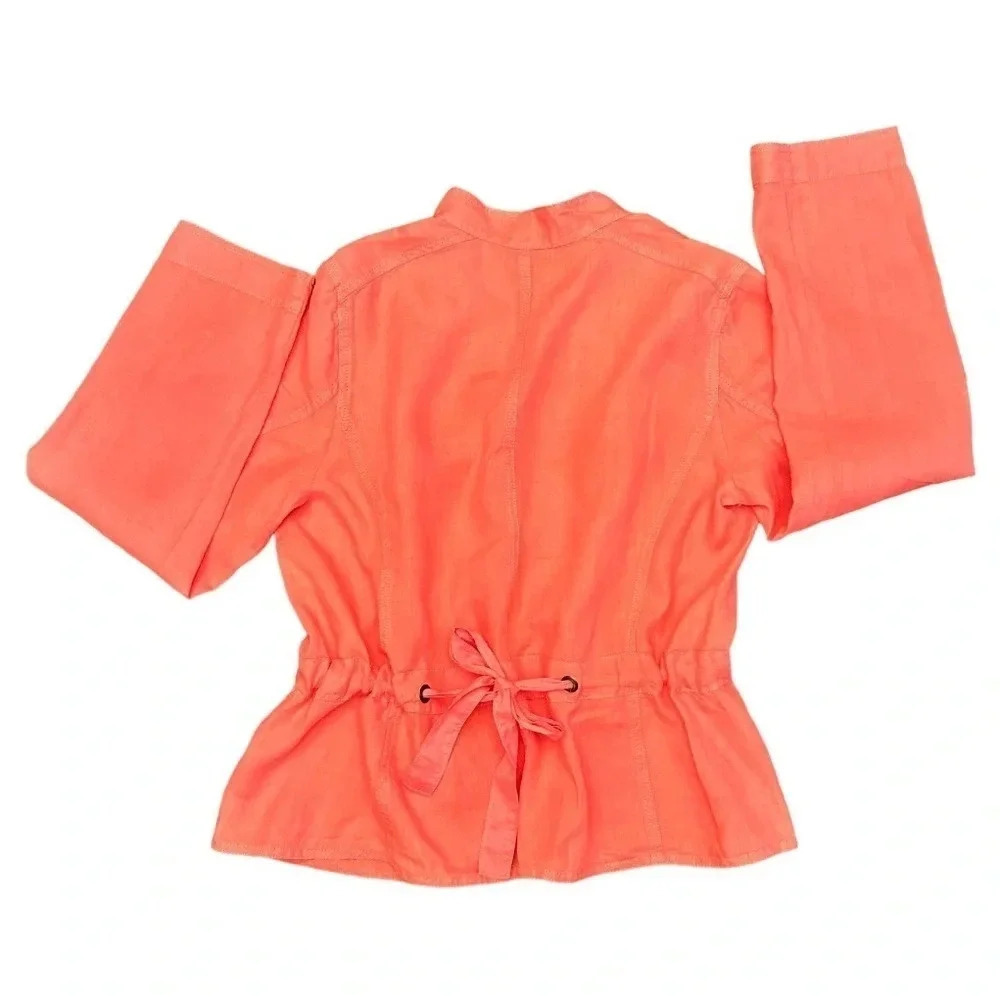 Eileen Fisher Irish Linen Long Sleeve Button Down Jacket with pockets Coral - Picture 4 of 8